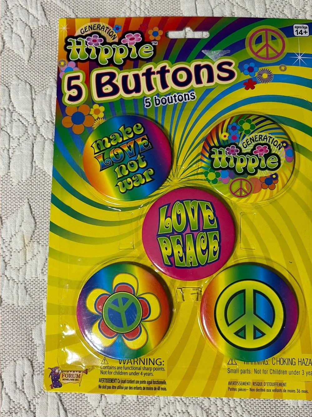 Set of 5 Large Hippie buttons NWT love not war  peace 60s costume backpack bag